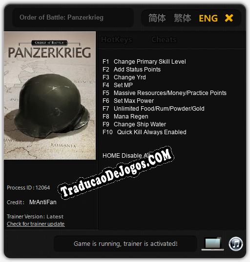 Order of Battle: Panzerkrieg: Treinador (V1.0.7)